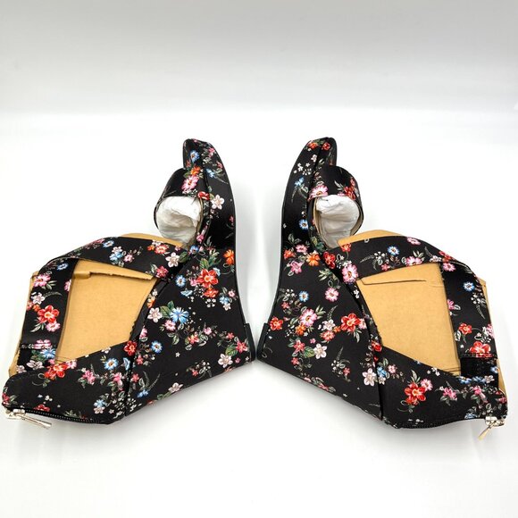 Jessica Simpson Womens Size 8.5 Jinxxi Black Floral Flower Wedges Sandals Shoes - Picture 7 of 14